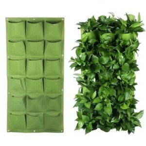 Green hanging planter bag, vertical garden, 18 pockets.